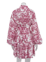 Load image into Gallery viewer, Ink Print Puff Sleeve Stand Collar A-line Dress Women N6C190