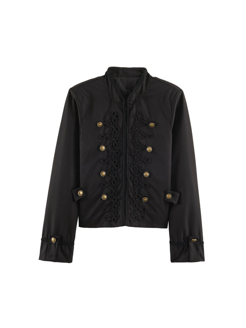Casual Stand Collar Jacket Twisted Knot Floral Sleeve N6H123