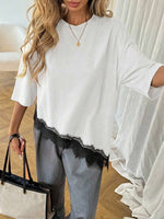 Load image into Gallery viewer, Leopard Print Lace Trim Loose Short Sleeve T-shirt N6D214