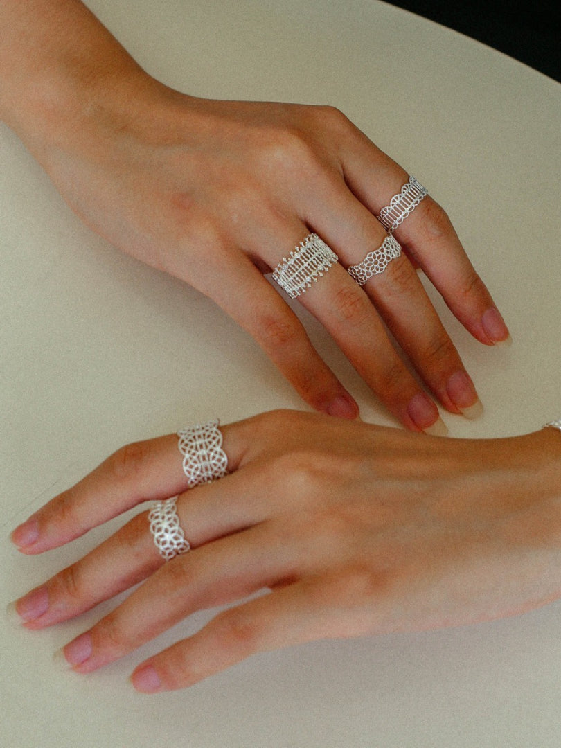 Lace Diamond Adjustable Silver Ring Women N6C002