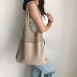 Load image into Gallery viewer, Women's Woven Cutout Knit Bucket Tote Bag N6J171