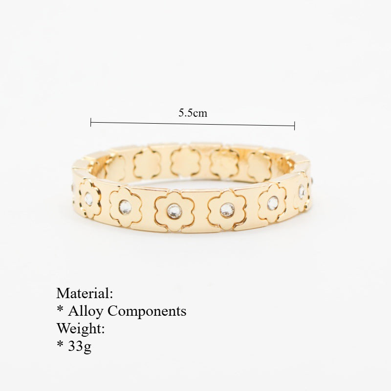 Floral Cuff Enamel Steel Crystal-Studded Elastic S5P141