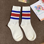 Load image into Gallery viewer, Unisex Terry Stripe Color Block Mid-Calf Stack Socks N6H007