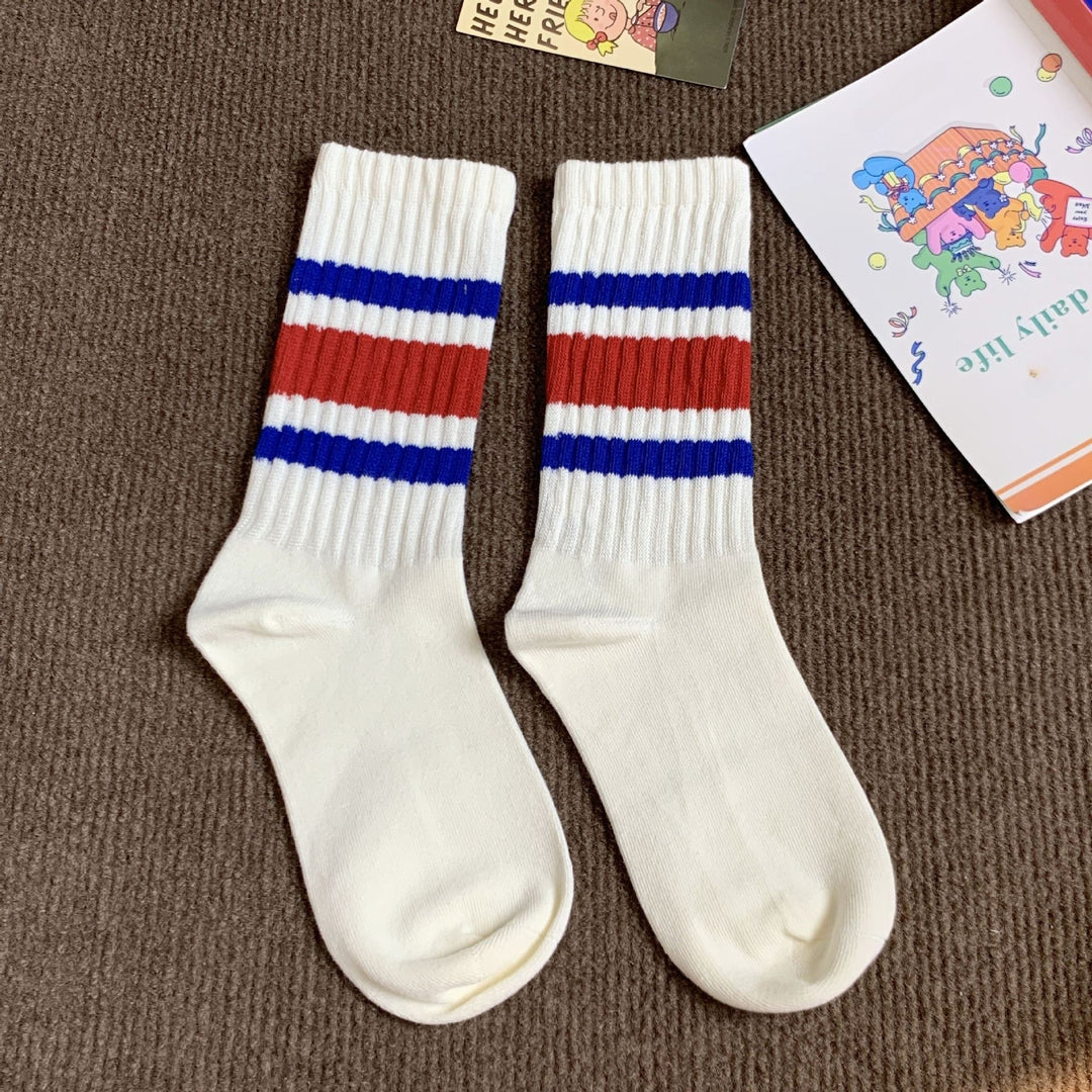 Unisex Terry Stripe Color Block Mid-Calf Stack Socks N6H007