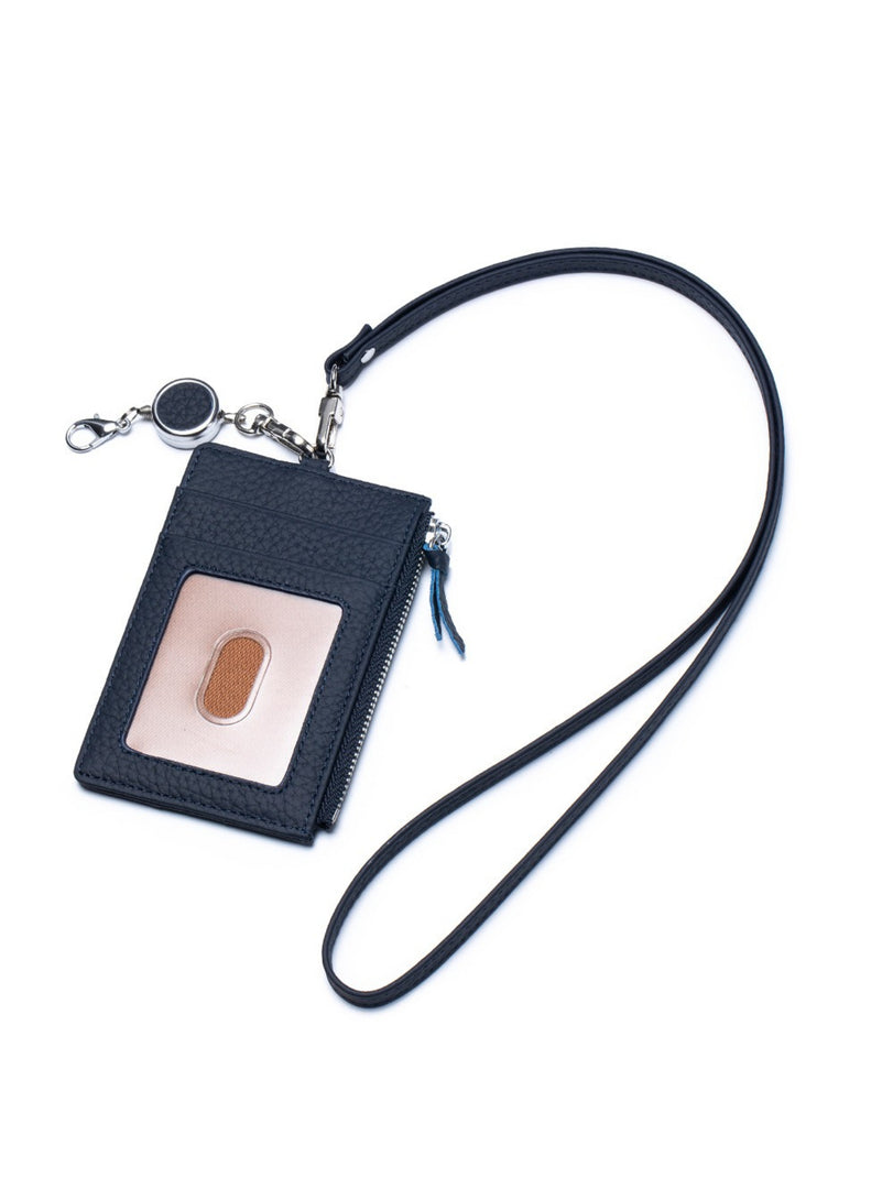 Genuine Leather Retractable Neck ID Card Holder N6D026