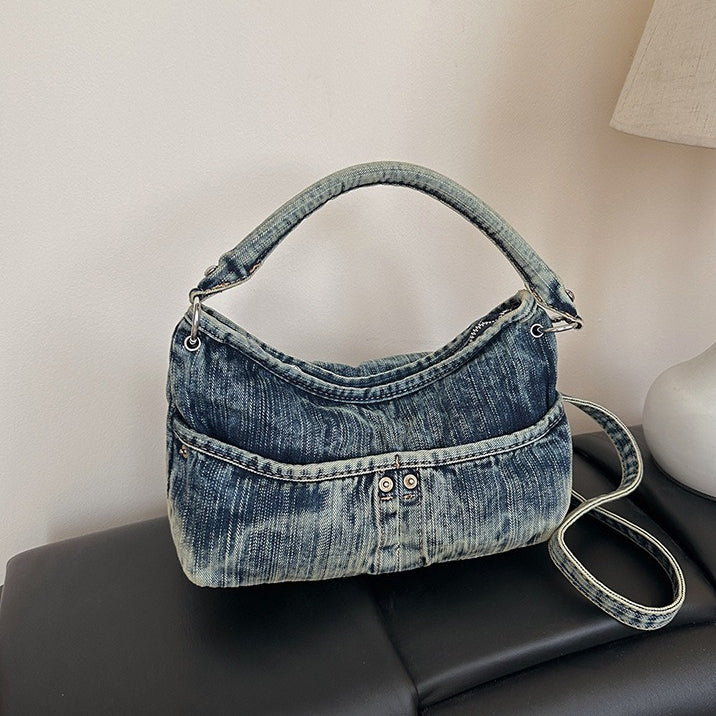 Women's Washed Gradient Denim Dumpling Shoulder Bag N6J202