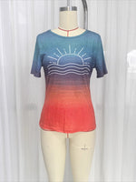 Load image into Gallery viewer, Sun Print Round Neck Short Sleeve T-shirt Women N6D103
