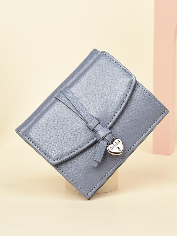 Pebble Grain Genuine Leather Short Bi-fold Wallet  N6D024