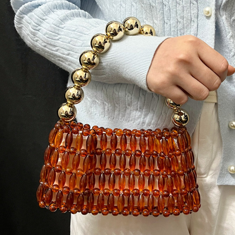 Retro Amber Acrylic Hand Beaded Handbag N6E025