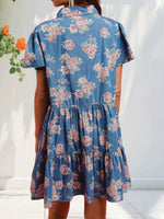 Load image into Gallery viewer, Rose Print A Line Dress Women Blue Floral N5A116
