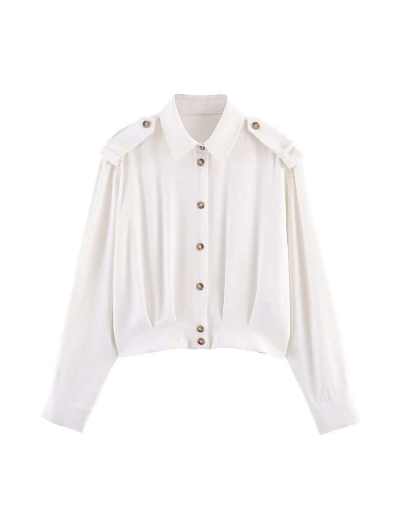 Crop Collar Shoulder Tab Shirt Women N6C114