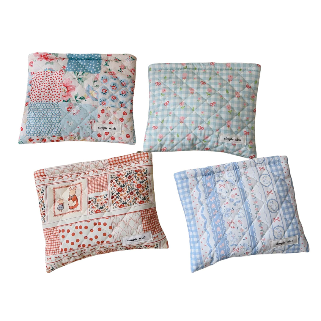 Quilted Check Print Pouch Cotton Canvas Horizontal S5P353