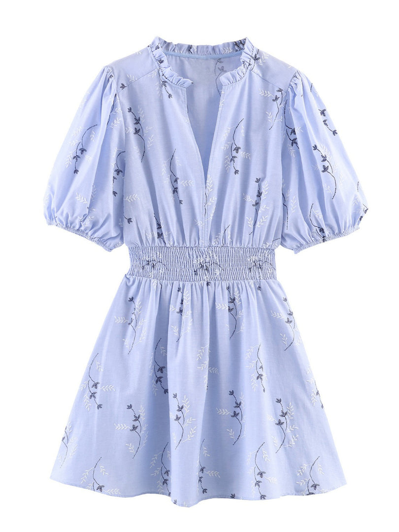 Slimming Embroidered Floral Short Sleeve Dress Women N6C277