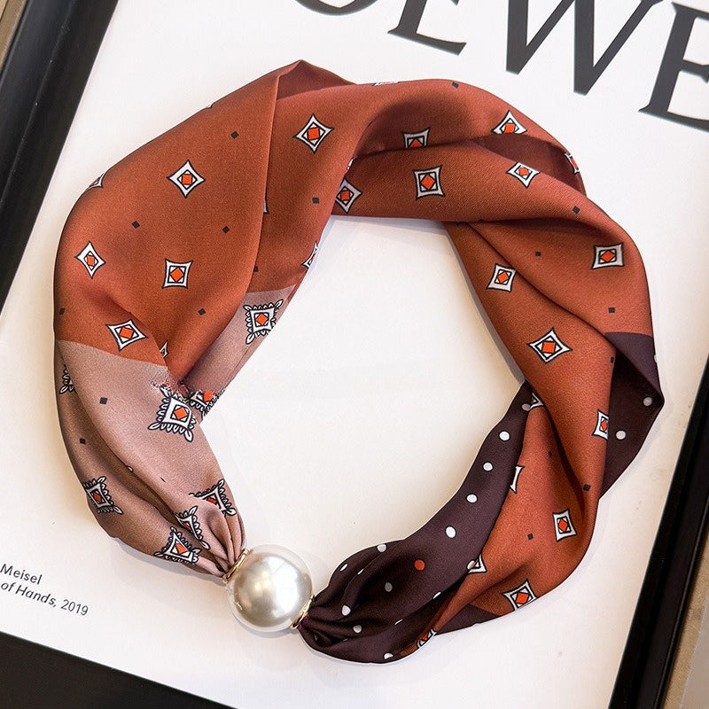 Womens Pearl Magnetic Clasp Floral Skinny Scarf N6K261
