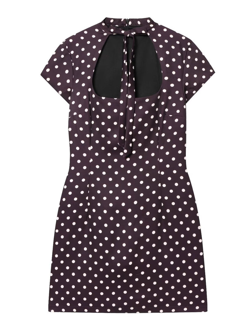 Bow Detail Polka Dot Short Dress Women N6C278
