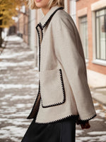 Load image into Gallery viewer, Contrast Binding Notch Crop Coat Dual Pocket  Apricot N5Z621
