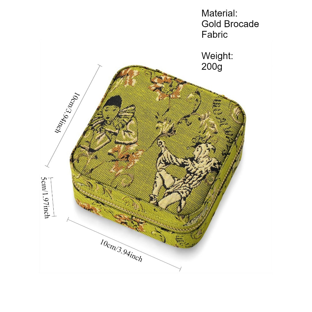 Jewelry Travel Organizer Pouch Green Gold Brocade N6E077