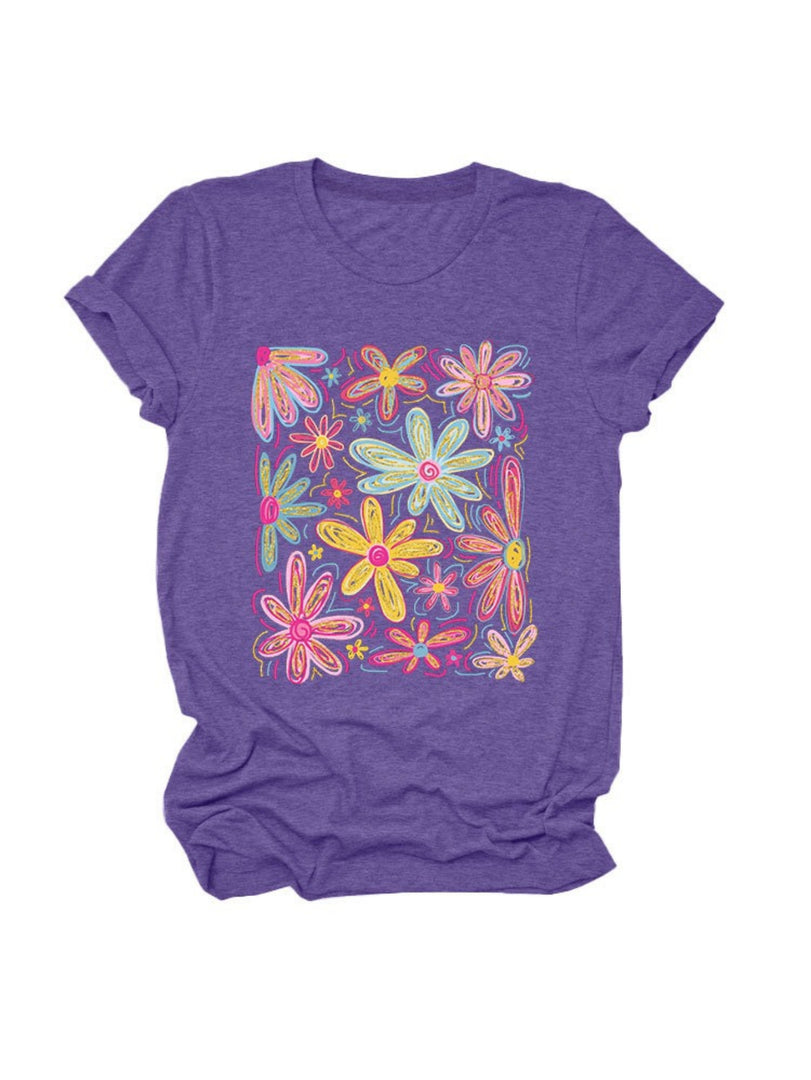 Loose Fit Floral Short Sleeve T-Shirt Women N6E137