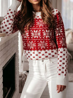 Load image into Gallery viewer, Fair Isle Snowflake Jacquard Crew Neck Sweater Women N6H278