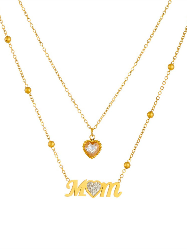 MOM Heart Zircon Layering Necklace Women N6D507
