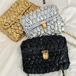 Load image into Gallery viewer, Handwoven Metallic Shiny Crossbody Bag Lock Closure N6F088
