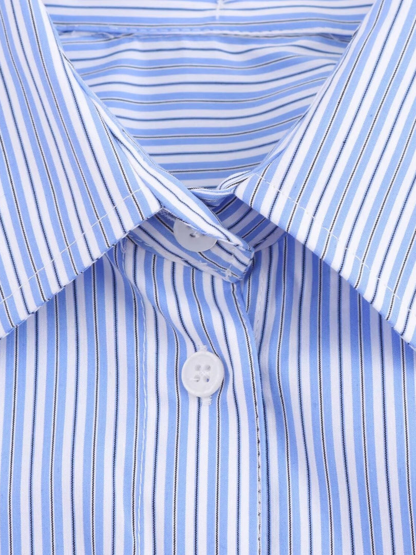 Striped Spliced Shirt Open Front Casual N6C093