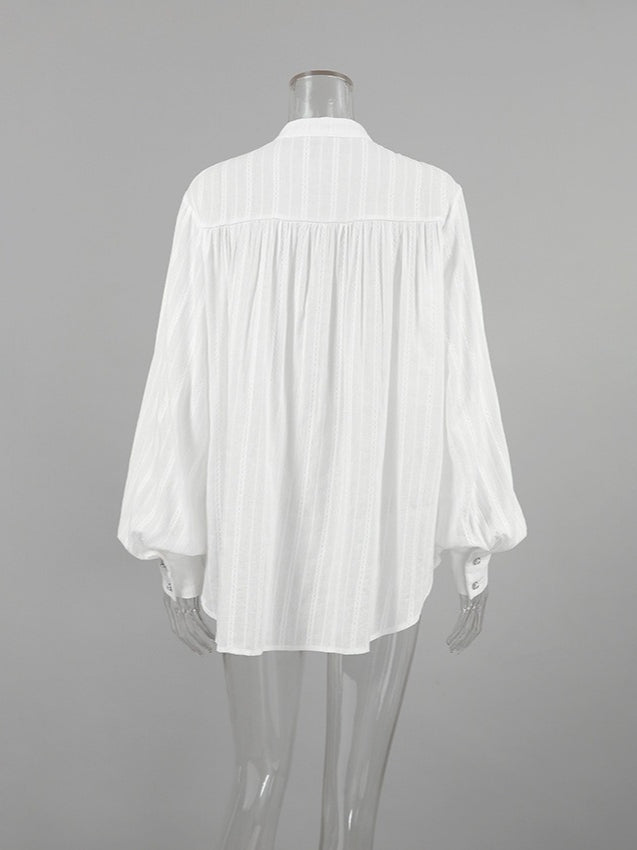 Simple Puff Sleeve Shirt Women N6C137