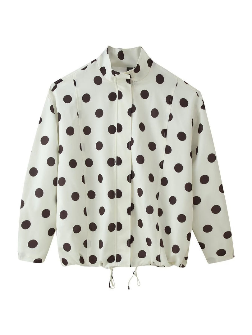 Vintage Polka Dot Short Stand Collar Jacket Women N6G162