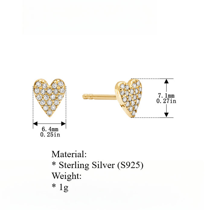 Heart Prong Set Earrings Sterling Silver Cartilage S5P110