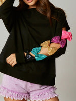 Load image into Gallery viewer, Bow Sequin Sweatshirt Long Mid Weight Black White N5Z802
