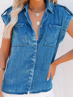 Load image into Gallery viewer, Retro Short Sleeve Denim Shirt Women N6D082