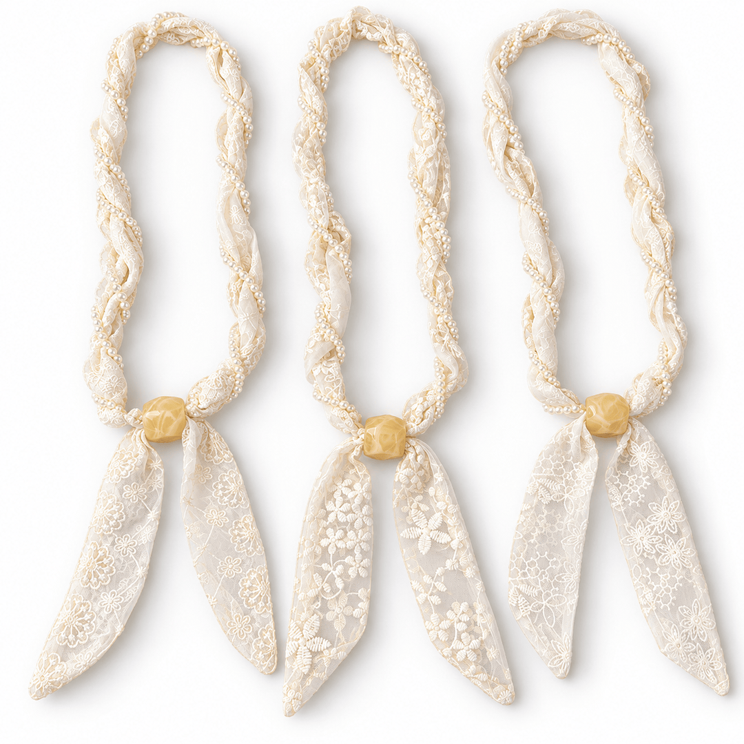 Womens Beige Lace Floral Pearl Scarf Necklace N6K273