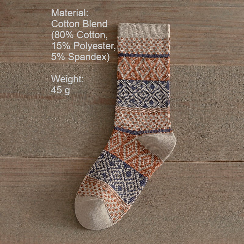 Vintage Ethnic Double Needle Thick Mid-Calf Socks N6H034