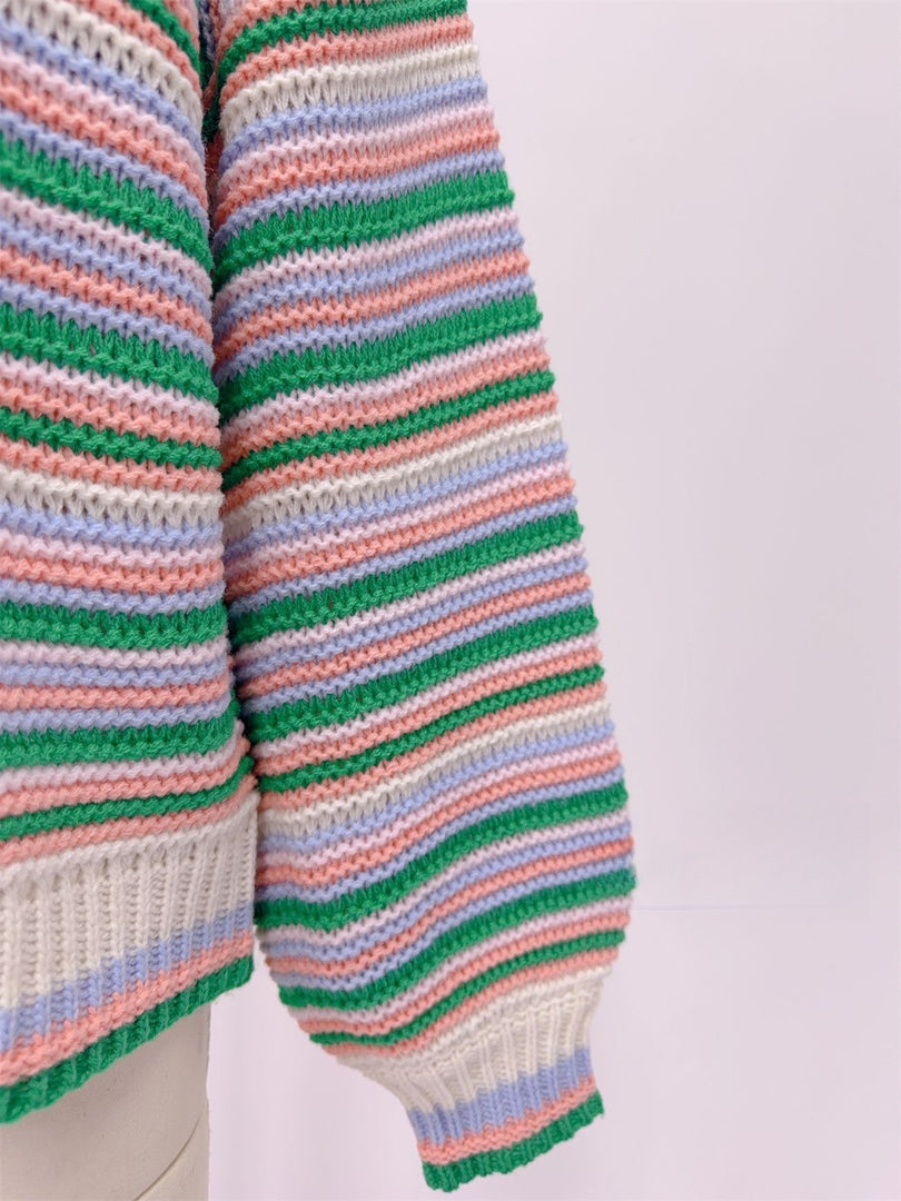Striped Round Neck Oversized Knit Pullover Women N6G184