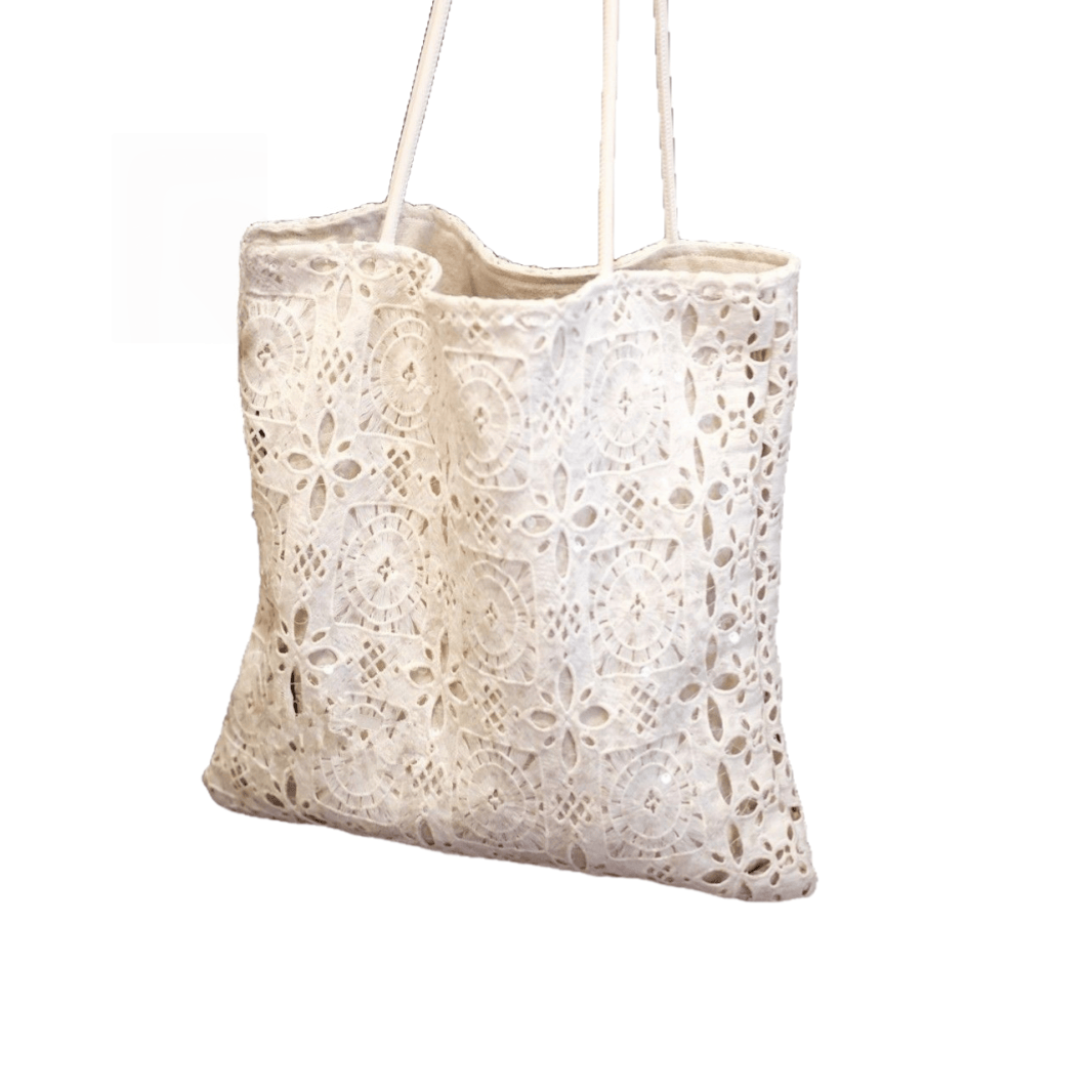 Sequined Lace Fabric Tote Bag Multi Position Carry S5P340