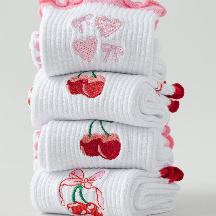 Cartoon Anti-Slip Yoga Socks Women White Mid-Calf N6H004