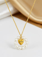 Load image into Gallery viewer, Pearl Heart Ring MUM Pendant Necklace Women N6D526