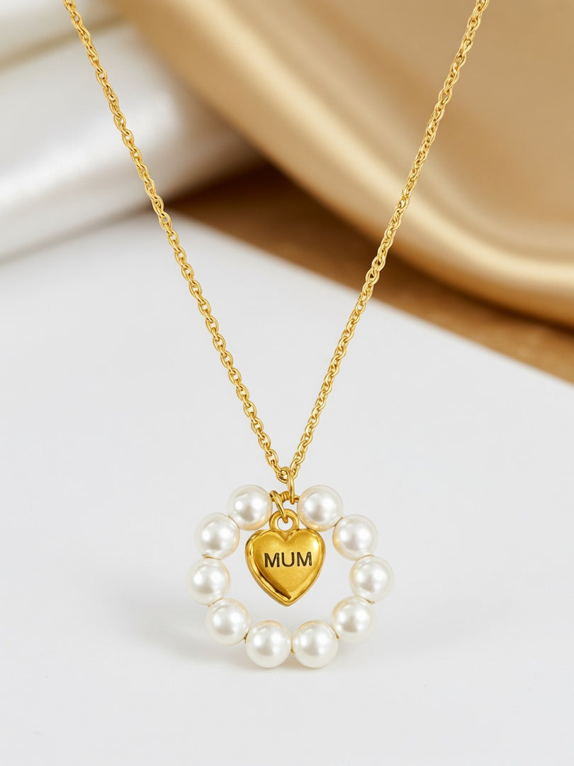 Pearl Heart Ring MUM Pendant Necklace Women N6D526