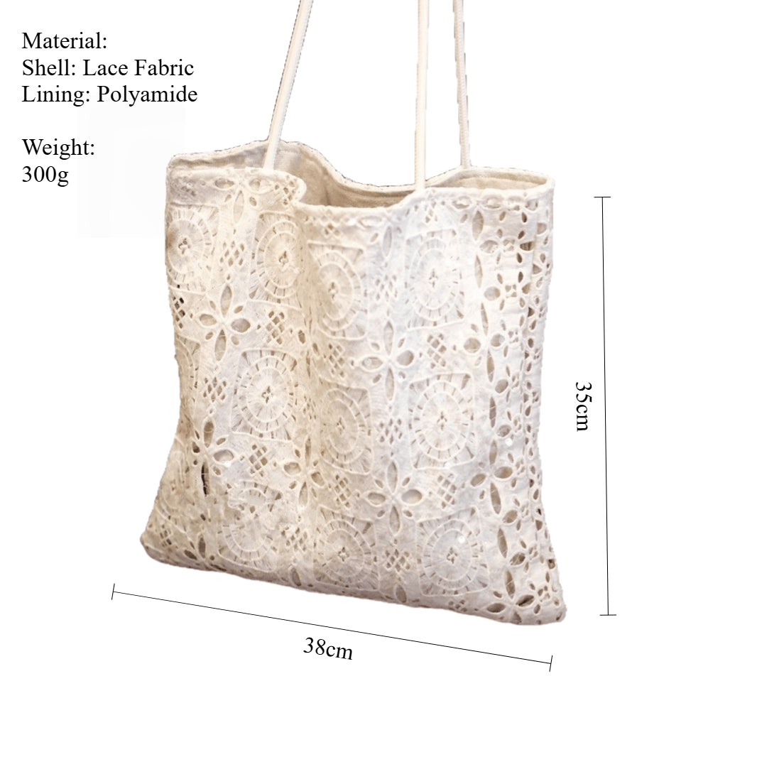 Sequined Lace Fabric Tote Bag Multi Position Carry S5P340