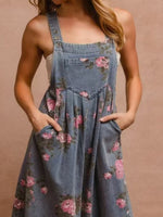 Load image into Gallery viewer, Floral Print Denim Overalls Women Sleeveless Jumpsuit N5A107
