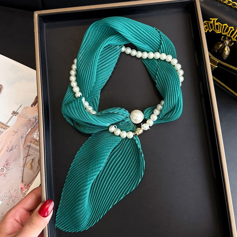 Womens Ivory Crinkled Pearl Magnetic Clasp Scarf N6K267