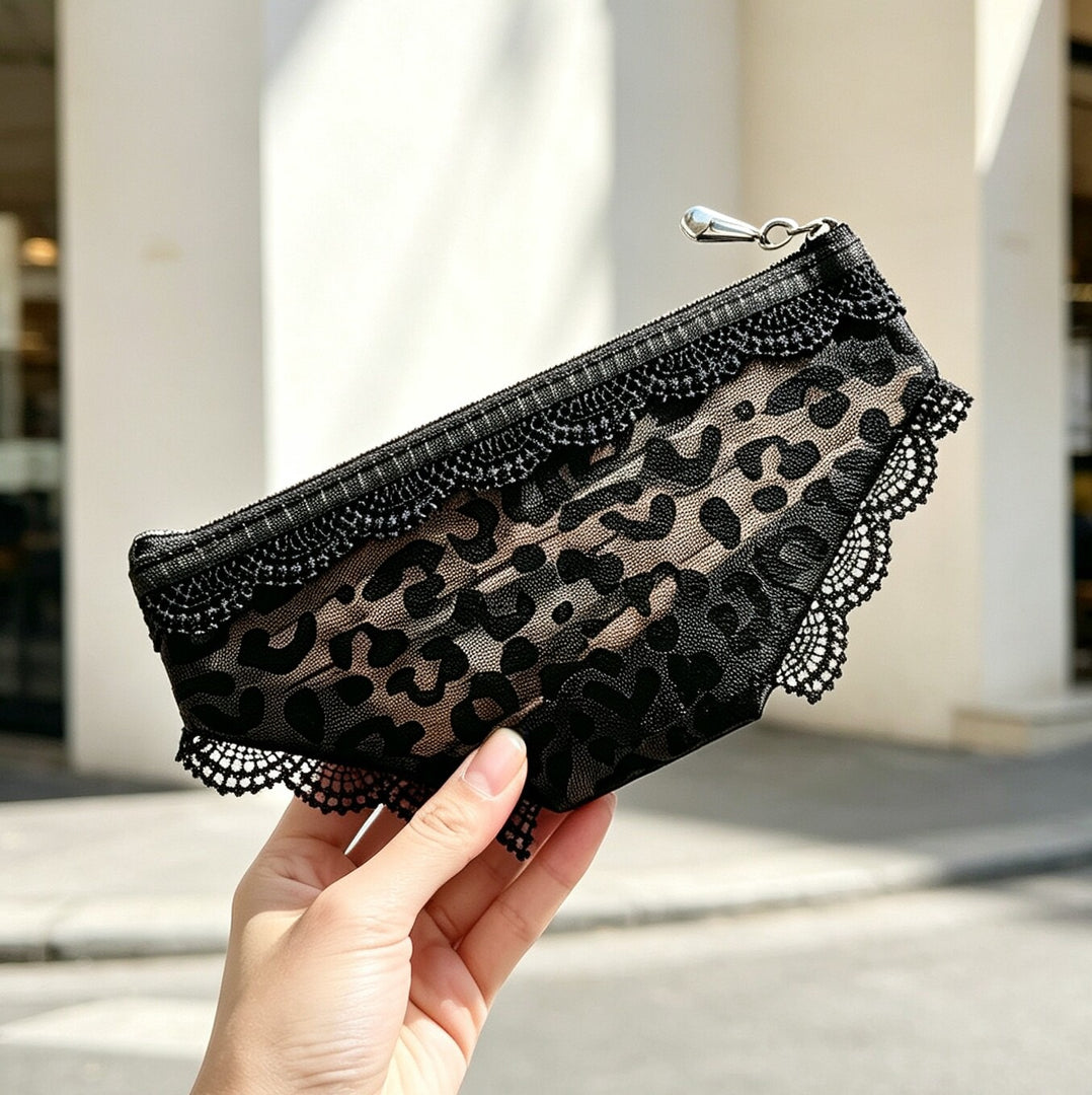 Leopard Print Mesh Triangle Cosmetic Pouch N6J256