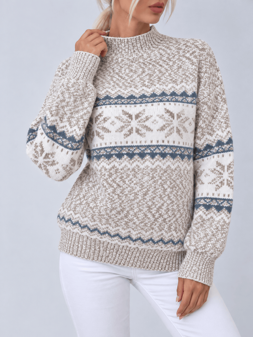 Half High Collar Snowflake Rabbit Hair Knit Sweater N6H258