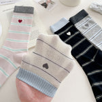 Load image into Gallery viewer, Striped Heart Embroidery Stack Socks Women Retro N6H012