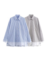 Load image into Gallery viewer, Striped Spliced Shirt Open Front Casual N6C093