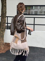 Load image into Gallery viewer, Crochet Fringe Color Block Tote Bag Women N6C046