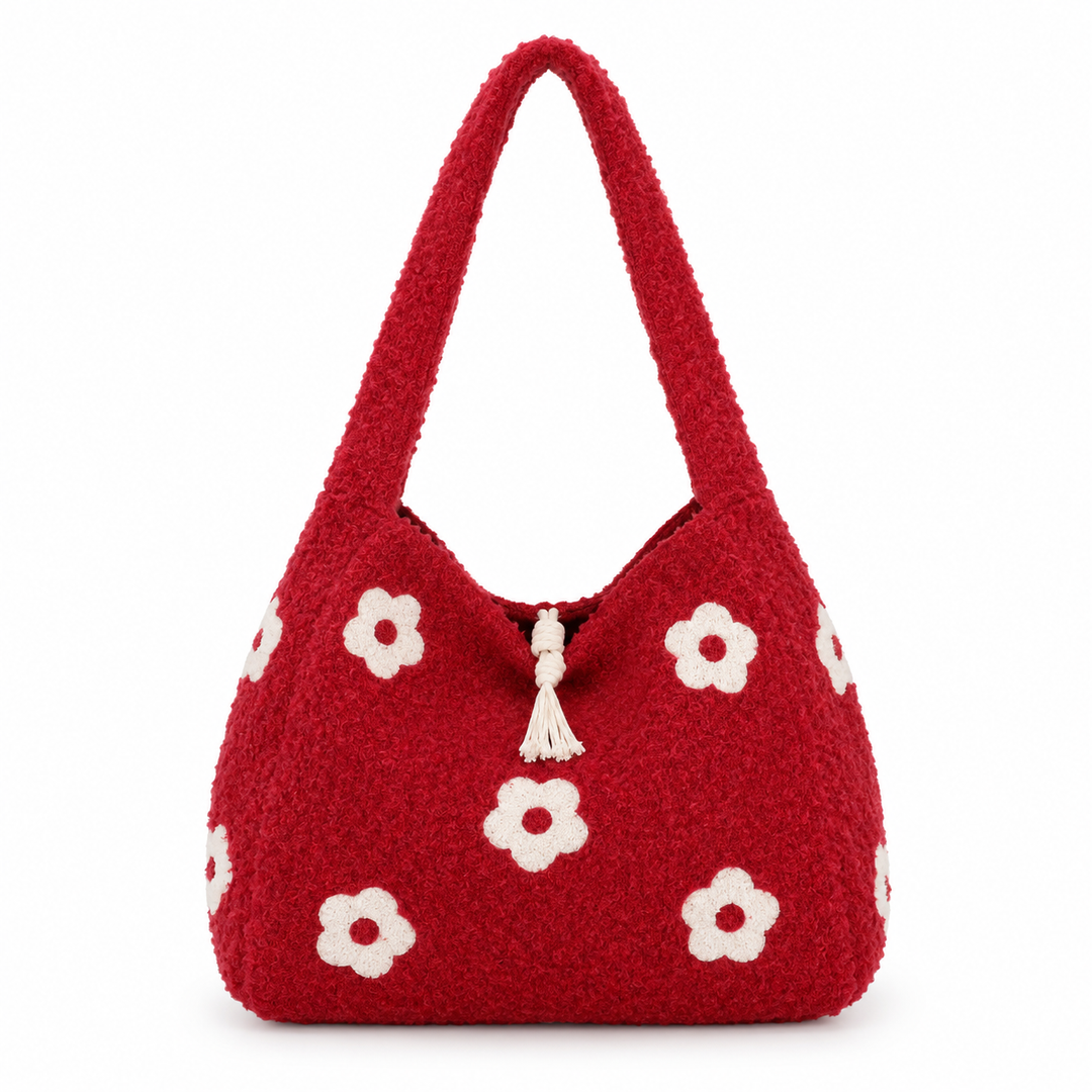 Women's Plush Floral Embroidered Tote Bag N6J218