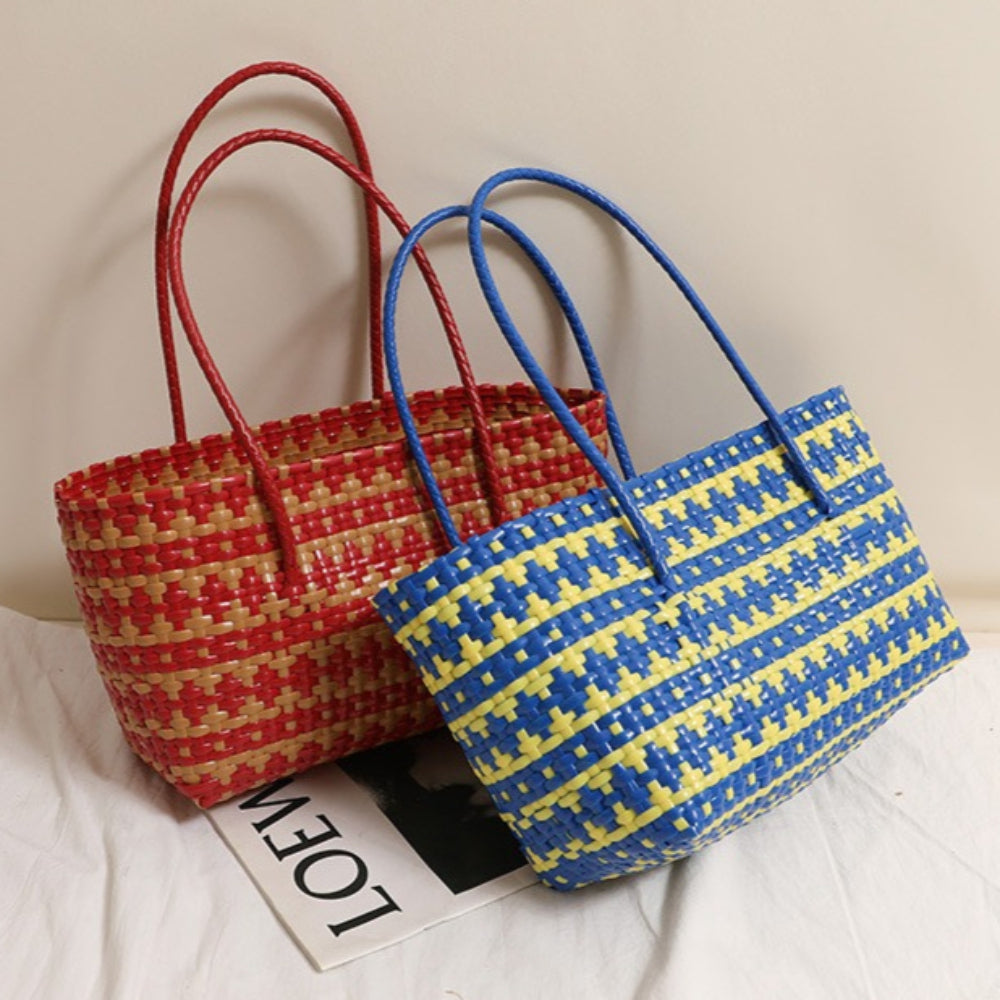 Oversized Striped PP Woven Tote Bag N6E056