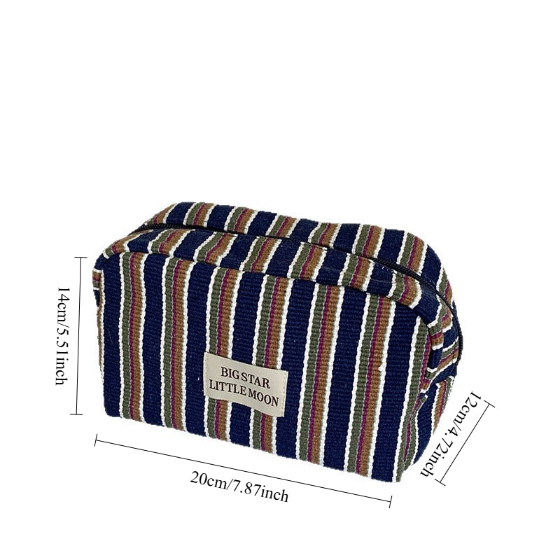 Striped Color-Block Cotton Blend Travel Cosmetic Bag N6J266