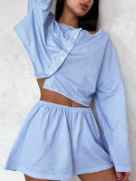 Load image into Gallery viewer, Check Cardigan Wide Short Set Ultra Light Blue N5Z648

